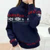 Estilo nuevo de primavera medio abierto cuello alto jacquard de corazón tejido de lana vintage simple holgado adelgazante botón top ropa de mujer