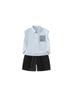Yubao Roupa Infantil Masculina Camisa Infantil Conjunto Bolso Estampado Casual Sem Mangas Camisa Casual Roupa de Trabalho Shorts Conjunto de Duas Peças