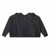 Yidao Vintage 2026 Otoño Nuevo Retro Americano Elegante Holgada Parche de Cuero PU Cuello Solapa Ropa de Trabajo Chaqueta de Mezclilla
