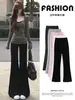 Pantalones deportivos negros acampanados estilo coreano para mujer, nueva colección de otoño, sencillos y versátiles, corte holgado, adelgazantes, con buena caída, pantalones largos casuales