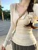Camiseta de Encaje Estilo Puro Bm de Dos Piezas Falsas de Manga Larga para Mujer Primavera y Otoño Francesa de Gama Alta Ajustada Dulce Picante Top