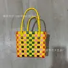 Cesta de Verduras Bolsa de Paja Nuevo Estilo Ins Cesta de Compras de Verduras Estilo Pastoral Bolsa para Mujer Bolsa Tejida Colorido Contrastante Puesto Colorido
