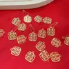 Colgante Doble Felicidad Pequeño Metal Carácter Fu Etiqueta Colgante Caja de Regalo Colgante Joyería Mini Perla Estilo Chino Dorado Redondo Accesorio Doble Felicidad