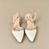 2025 Nuevo Estilo de Verano Zapatos de Tacón Medio Beige de Tacón Alto Nicho Francés Tacón Grueso Punta Puntiaguda Sandalias de Tira Trasera para Mujer