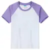 Camiseta Infantil de Verão com Gola Redonda 100% Algodão Manga Curta Uniforme de Classe Personalizado para Meninos e Meninas, Mesmo Estilo Raglan Caimento Solto Camiseta Color-Blocking
