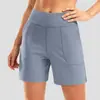Calça de Cinco Pontos Solta de Bolso Fina de Verão Shorts para Corrida e Fitness Calça de Yoga de Cintura Alta Nu Calça de Comprimento Médio Calça para Ciclismo