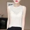 Elegante y moderno chaleco sin mangas de punto fino con cuello redondo, nuevo para primavera-verano, color liso, corte holgado, versátil, top base ligero