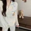 Conjunto fofo de algodão nuvem para casa com gola festonada e bojos, conjunto de duas peças, macio e confortável, adequado para uso casual em casa