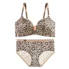 Lencería Sexy Original con Estampado de Leopardo para Mujeres con Pecho Pequeño, Soporte Push-Up para Prevenir la Flacidez, Sin Aros, Conjunto de Sujetador Cómodo Ajustable