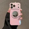 Adequado para Capa de Celular com Suporte Giratório Iphone18Promax, Vidro Tipo Gelo, Capa Protetora Espelho de Maquiagem Apple 17