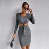 Moda Femenina Transfronteriza Europea y Americana Primavera/Verano 2026 Vestido de Punto Calado de Manga Larga Falda Corta Vestido Estilo Vacaciones
