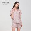 Transfronterizo Nuevo 19 Mm Pijama Pesado de Seda para Mujer Traje Corto de Verano 100% Seda de Morera Ropa de Casa Venta al por Mayor