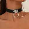 Gola de Couro PU Cruzada Moda Europeia Gargantilha Feminina Corrente para Clavícula Joia de Pescoço Alça de Pescoço Corrente de Pescoço Colar de Corrente de Pescoço