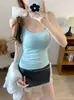 Camisola de color liso para mujer, estilo verano con sujetador incorporado, top sexy sin mangas, diseño anti-exposición, corte ajustado, longitud corta y espalda bonita
