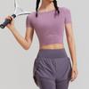 Roupas de ioga femininas verão justas emagrecimento umbigo exposto sexy manga curta camiseta corrida esportes treinamento profissional fitness top