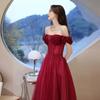 Vestido de Um Ombro Cor de Torrada para Noiva 2026 Novo Vermelho Casamento Noivado Vestido de Festa Elegante de Alta Qualidade Longo