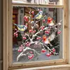 Rama de Invierno Navideño Pajarito Navideño Pegatina para Ventana Vidrio de Escaparate Puerta de Cristal Decoración para el Hogar Pegatina Electrostática para Vidrio
