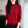 Cuello semialto, prenda base de punto adornada con pedrería, suéter pullover de manga larga para mujer, diseño elegante y sofisticado con intrincados detalles de pedrería, top de punto para otoño e invierno