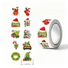 Fita adesiva de rolo para feriado de Natal transfronteiriço, adesivos de vedação de desenho animado, etiquetas decorativas para embalagem de presentes, 500 folhas por rolo