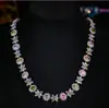 Conjunto Floral Colorido de Circonita de Lujo Europeo y Americano Más Vendido para Mujeres, Hermosos y Versátiles Pendientes, Collares y Accesorios de Joyería