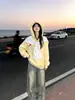 Diseño con estampado de Hello Kitty, lindo y divertido, estilo japonés, sudadera con capucha para mujer, nuevo top casual de otoño/invierno