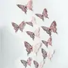 Conjunto Estéreo 3D de 12 Peças de Adesivos de Borboleta Vazada com Textura de Metal, Adesivos de Parede Realistas para Decoração de Casa