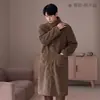 Cardigan Feminino Outono e Inverno em Fleece Coral com Golas, Simples de Caimento Solto Cor Sólida Roupa de Casa, Robe de Banho Longo Quente, Espessado