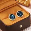 Pendientes Azules de Cristal Casuales y Versátiles, de Gama Alta, Exquisitos y de Moda, Pendientes de Circonita Super Brillantes, Pendientes Elegantes y Elegantes para Mujer