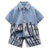 Ropa para Niños Traje de Verano para Niños Estilo Coreano Ropa Handsome para Niños 2025 Nuevo Conjunto Deportivo Delgado de Mezclilla de Dos Piezas para Niños