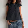 Verano Nuevo Y2K Retro Streetwear Estilo Americano Transfronterizo Ropa para Mujer Color Sólido Botón Manga Corta Cuello Polo Moderna Camiseta Venta al por Mayor