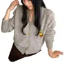 Cardigan de Tricô Decorativo de Abóbora Estéreo de Manga Longa Estilo Coreano Outono e Inverno Novo Casaco Suéter de Gola Redonda Estilo Solto Preguiçoso para Mulheres