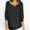 Nuevo de Primavera Estilo Europeo y Americano Transfronterizo Color Sólido Cuello Redondo Tejido Ropa de Trabajo para Mujer Elegante Top de Manga Tres Cuartos Camisa para Aire Acondicionado