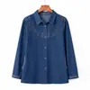 Nova Camisa Jeans de Algodão Puro com Manga Três Quartos para Verão, Roupas para Mulheres de Meia-Idade e Idosas, Roupas de Vovó, Roupas para Pessoas Idosas, Blusa de Mãe