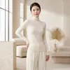 Suéter de Lana de Nuevo Estilo Otoño e Invierno con Cuello Medio Alto para Mujer Suéter de Punto Canalé Adelgazante sin Costuras para Superponer Capa Interior Capa Base