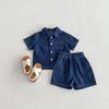 Novidades de Verão 2026 para Meninos e Meninas, Cardigã Jeans Fino e Fresco Estilo Coreano, Shorts de Manga Curta, Conjunto Jeans
