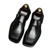 Zapatos cuadrados de cuero para hombre, estilo británico, con hebilla, adecuados para uso de negocios y casual, disponibles en tallas grandes, cuero genuino, mocasines sin cordones