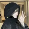 Novo Chapéu de Tricô Cor Pura de Inverno 2025 para Mulheres, Balaclava Integrada com Cachecol para Proteger do Frio e Espessado para Heattech