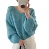 Suéter con cuello en V de tacto relajado y sofisticado, corte holgado para mujer, un impresionante top de punto para otoño e invierno, estilo coreano, engrosado y elegante