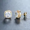 Pendientes de botón de gemas de colores vintage europeos y americanos, esmeralda con incrustación de circonita cuadrada, accesorios elegantes de lujo ligero para mujer, venta al por mayor
