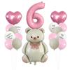 Set de Globos de Osito Mate Lindo con Foil Arcoíris Corazón Número Decoración para Fiesta de Cumpleaños Infantil Globos Arcoíris
