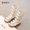 Sandalias para Niñas Talla 26-37, Verano 2026 Perla Moño Suela Suave Estilo Hada Caña Alta Romanas para Niños Mayores
