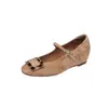 Zapatos amarillos versátiles de estilo francés para mujer, de ante de oveja con hebilla cuadrada y punta redonda, para aumentar la altura, para ir al trabajo, para combinar con faldas, zapatos planos Mary Jane