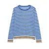 Fornecimento Exclusivo Transfronteiriço Europeu e Americano de Camiseta Tricô Listrada de Manga Curta Slim Fit com Gola Redonda Color Block Retro Francês de Venda Quente de 2026