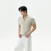 Cárdigan de Punto con Cuello de Refrigeración Acanalado de Manga Corta para Hombre Estilo Old Money Seda de Hielo Transpirable Casual Versátil Top Tipo Polo
