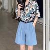 Shorts de Traje Color Blanco Roto para Mujer, Nuevo Estilo Primavera, Cintura Alta, Pierna Recta Suelta Pierna Ancha de Longitud Media Casual de Corte A