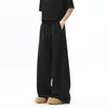 Pantalones casuales de verano para hombre de estilo americano, negros, de seda helada, finos, talla grande, con efecto de caída y corte curvo deportivo