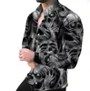 Camisa Hawaiana de Playa con Estampado 3D de Halloween Primavera/Otoño, Top Holgado para Hombre de Manga Larga con Cuello, Festivo de Terror
