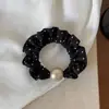 Estilo delicado coreano francês anel de intestino pequeno de bolinhas borda de orelha de madeira pregas de pérola elástico de alta qualidade elástico para cabelo corda de cabelo elástico de cabelo