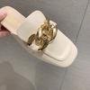 Cadena Estilo Fragante Punta Cuadrada Plana Baotou Medias Pantuflas para Mujer Ropa Exterior 2021 Verano Nuevo Popular en Línea Combinación Total Estilo Coreano Tendencia