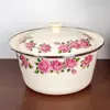 Tigela de Esmalte para Banha com Tampa, Espessada e Resistente ao Calor, Estilo Nostálgico Tradicional, Adequada para Misturar Recheios, Sovar Massas e Ferver Medicamentos